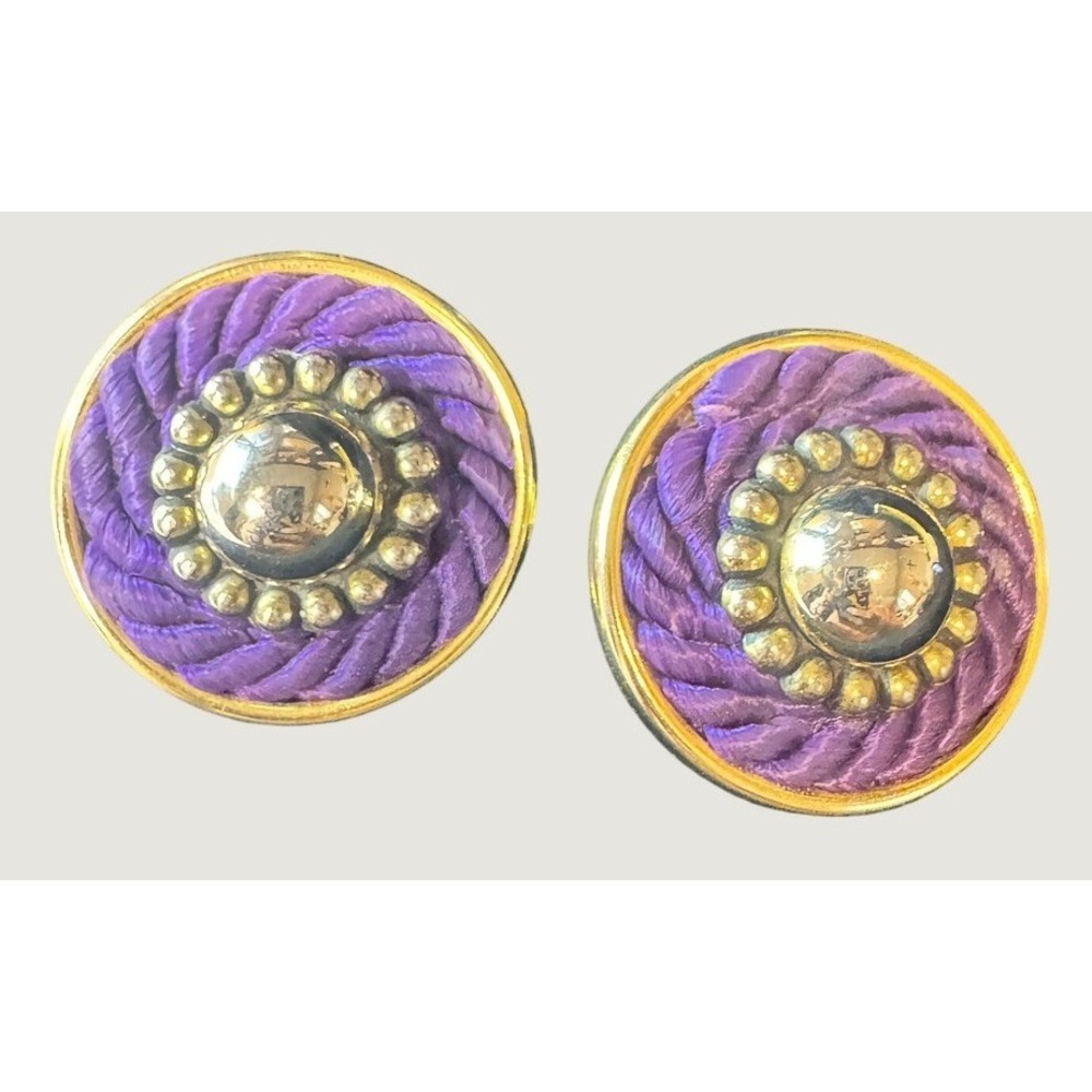 Vintage Purple Gold Tone Dome Clip On Earrings Large Statement Studs